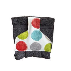 Hand towel to hang on a kitchen or AGA rail. Fastened with a magnetic popper. Towel charcoal grey.